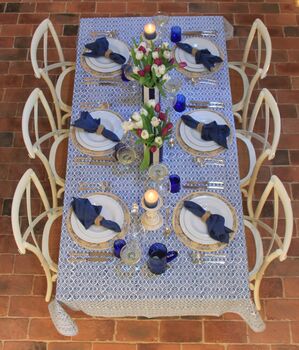 Azure Blue And White Block Printed Tablecloth, 2 of 4