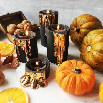 Black Candle Holders With Dripping Gold, 10 of 12