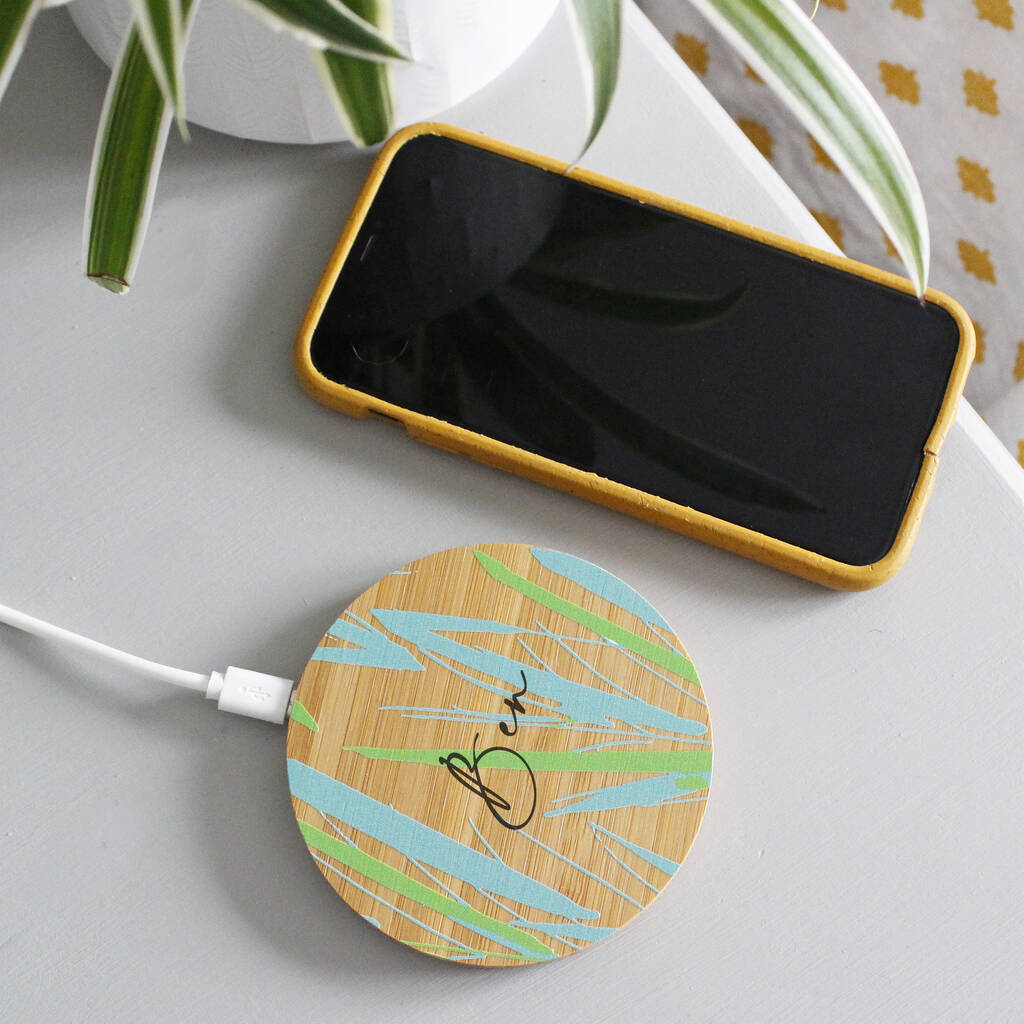 Personalised Bamboo Wireless Phone Charger For Him, 1 of 11