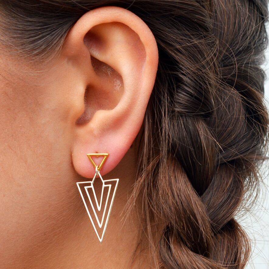 Geometric Art Deco Style Gold And Silver Drop Earrings By Suzy Q