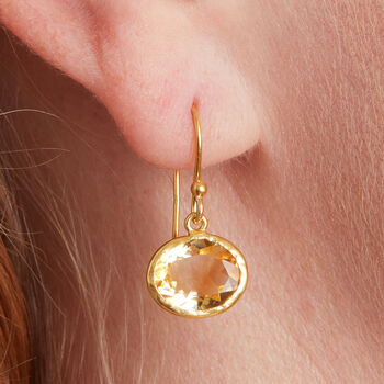 Citrine Hammered Gold Plated Silver Drop Earrings, 7 of 10