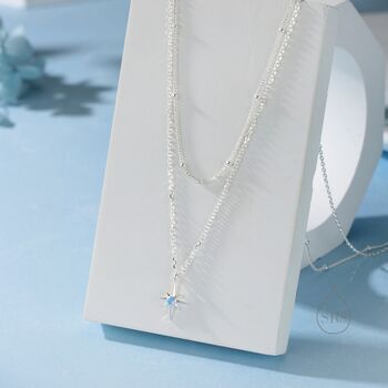 Sterling Silver Double Layer Opal Starburst Pendant Necklace, 2 of 12