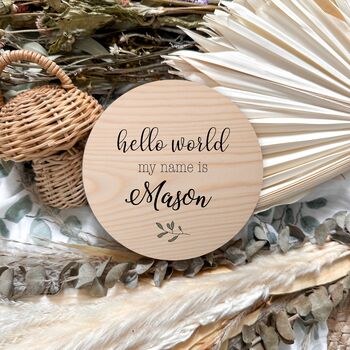 Personalised Baby Name Photo Prop Plaque | Wooden Newborn Announcement Sign, 4 of 8