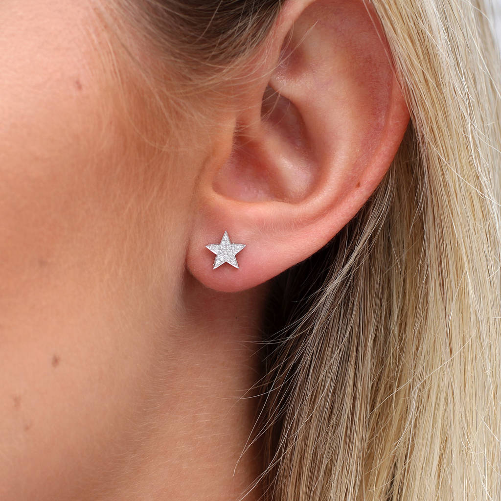 Diamond And 18ct White Gold Star Earrings, 1 of 4