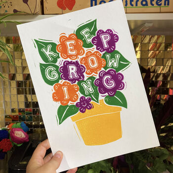 Keep Growing Flower Pot Linocut A4 Print, 2 of 11