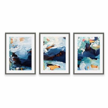 Navy Shore Original Abstract Art Prints Set Of Three, 5 of 7