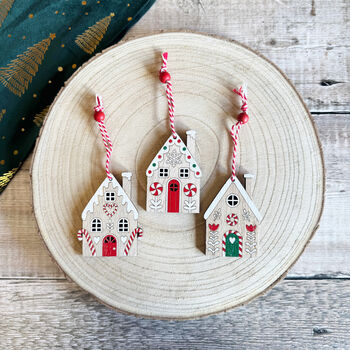 Wooden Gingerbread House Decorations Christmas Set Of Six, 4 of 8
