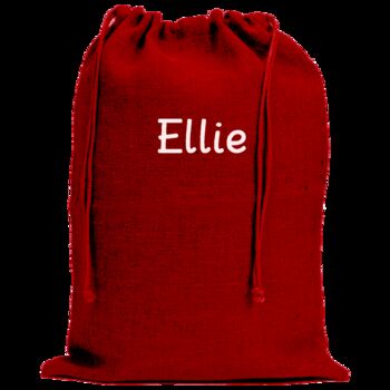 Personalised Red Jute Christmas Gift Sack Embroidered, 2 of 3