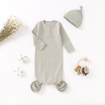 Super Soft Organic Cotton Knotted Baby Gown And Hat Set, 5 of 5