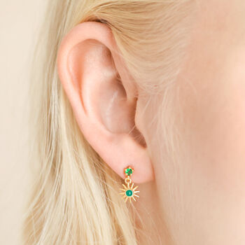 Sterling Silver Green Crystal Sun Drop Earrings, 4 of 8