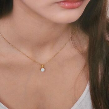 Fire Opal Necklace 18 K Gold Plated Stainless Steel Waterproof Birthstone Jewellery, Round, Heart, Triangle And Square Dainty Opal Pendant, 2 of 6