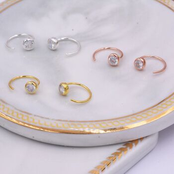 Sterling Silver Cz Crystals Huggie Hoop Earrings, 6 of 11