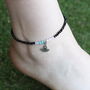 Black Beaded Turquoise Fan Charm Dangle Slim Anklet, thumbnail 1 of 3