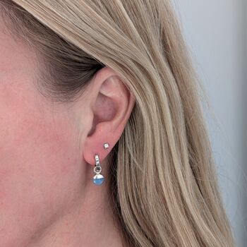 The Orb Blue Opal October Birthstone Earrings, Silver, 2 of 5
