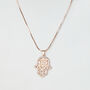 Hamsa Hand Pendant Necklace With 14k Rose Gold Colour Plated, thumbnail 1 of 5