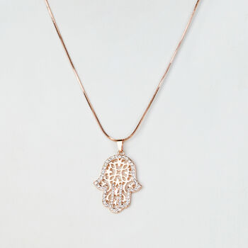 Hamsa Hand Pendant Necklace With 14k Rose Gold Colour Plated, 5 of 5
