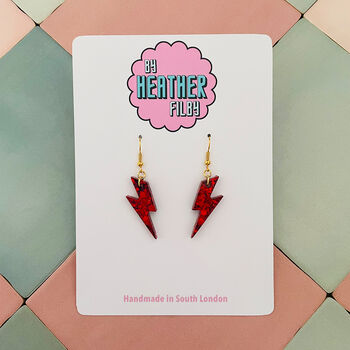 Red Glitter Lightning Bolt Earrings Small And Large, 5 of 10