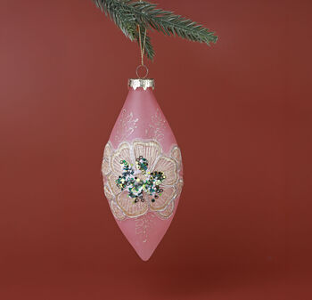 G Decor Blush Bloom Princess Large Hand Embroidered Glass Baubles, 2 of 3