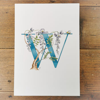 W Is For Wisteria Botanical Print, Personalised, 5 of 9