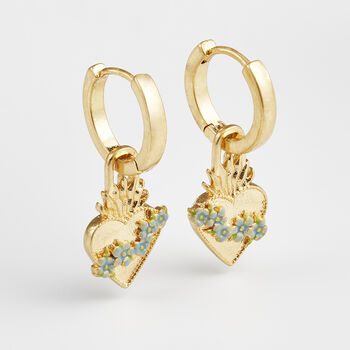 Gold Sacred Heart Huggie Earrings, 5 of 9