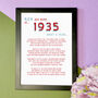 Personalised 90th Birthday Gift Print Poem Of 1935, thumbnail 2 of 5