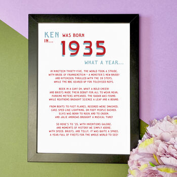 Personalised 90th Birthday Gift Print Poem Of 1935, 2 of 5