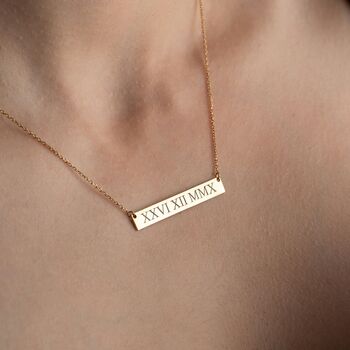 Sterling Silver Roman Numeral Bar Necklace, 3 of 11