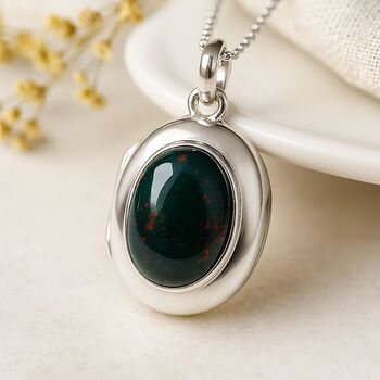 Personalised Sterling Silver Bloodstone Gemstone Locket Necklace With Photos, 3 of 9