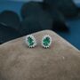 Emerald Green Oval Cz Stud Earrings In Sterling Silver, thumbnail 3 of 11