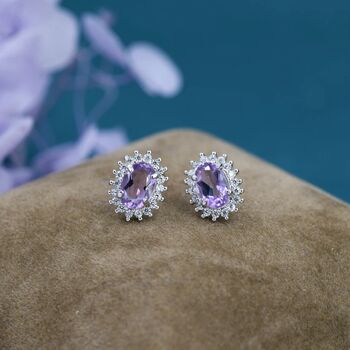 Genuine Amethyst Purple Crystal Stud Earrings, 6 of 12