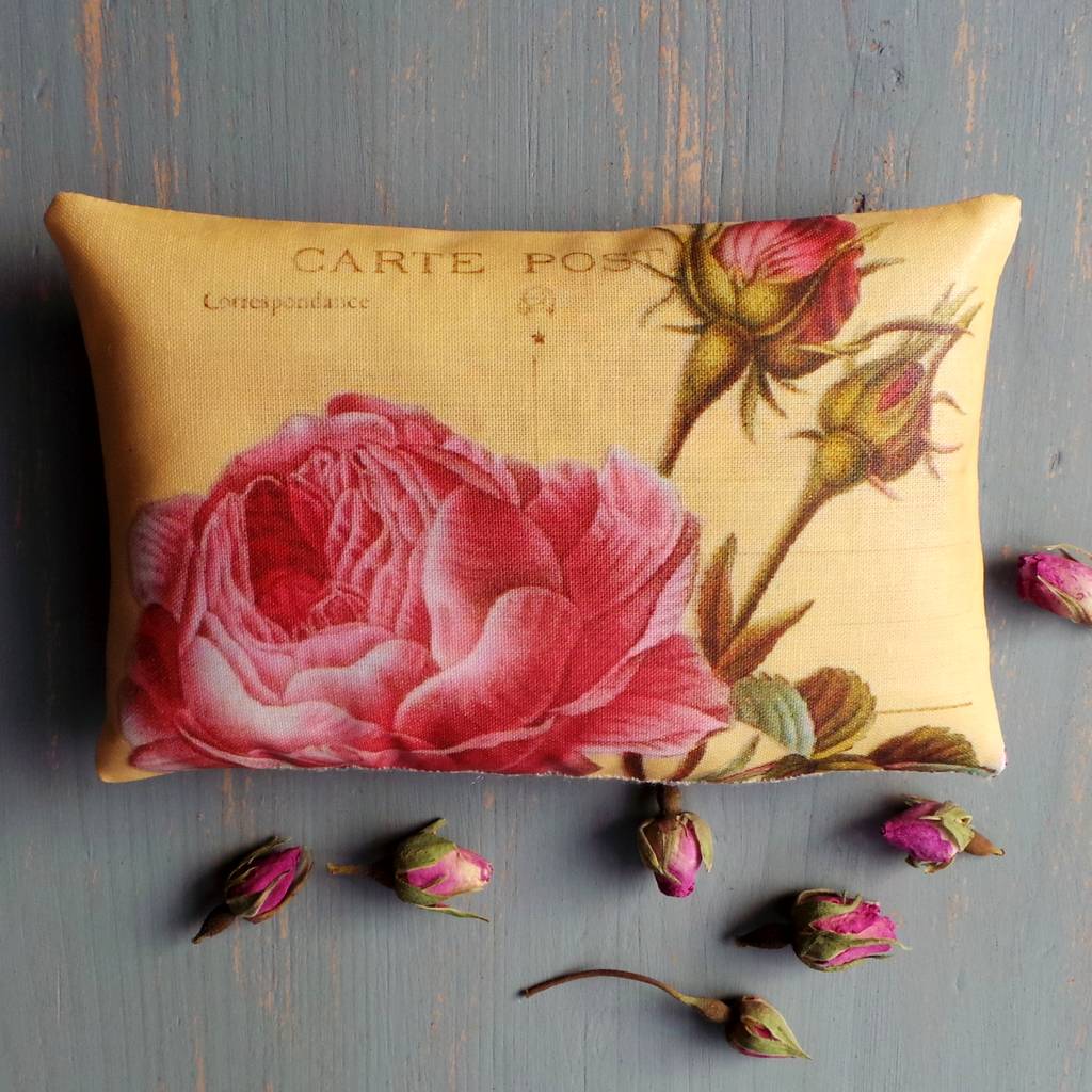 french postcard pillows filled with rose petals by the blueberry patch