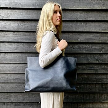 Extra Large Maxi Black Leather Carry All Tote Bag, 6 of 10