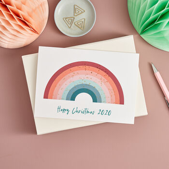 Personalised Sparkly Foil Rainbow Christmas 2020 Card, 2 of 3