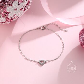 Sterling Silver Open Heart Cz Bracelet, 4 of 12