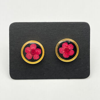 Ear Studs With Red Flowers In Black Lacquer, 3 of 11