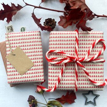 Red Stripe Paper Fibre Christmas Wrapping Paper Set, 5 of 12