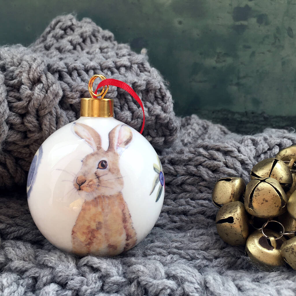 Hare Bone China Christmas Bauble By littlebirdydesigns