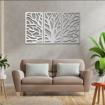 Modern Three Panel Tree Of Life Wooden Wall Art, 11 of 12