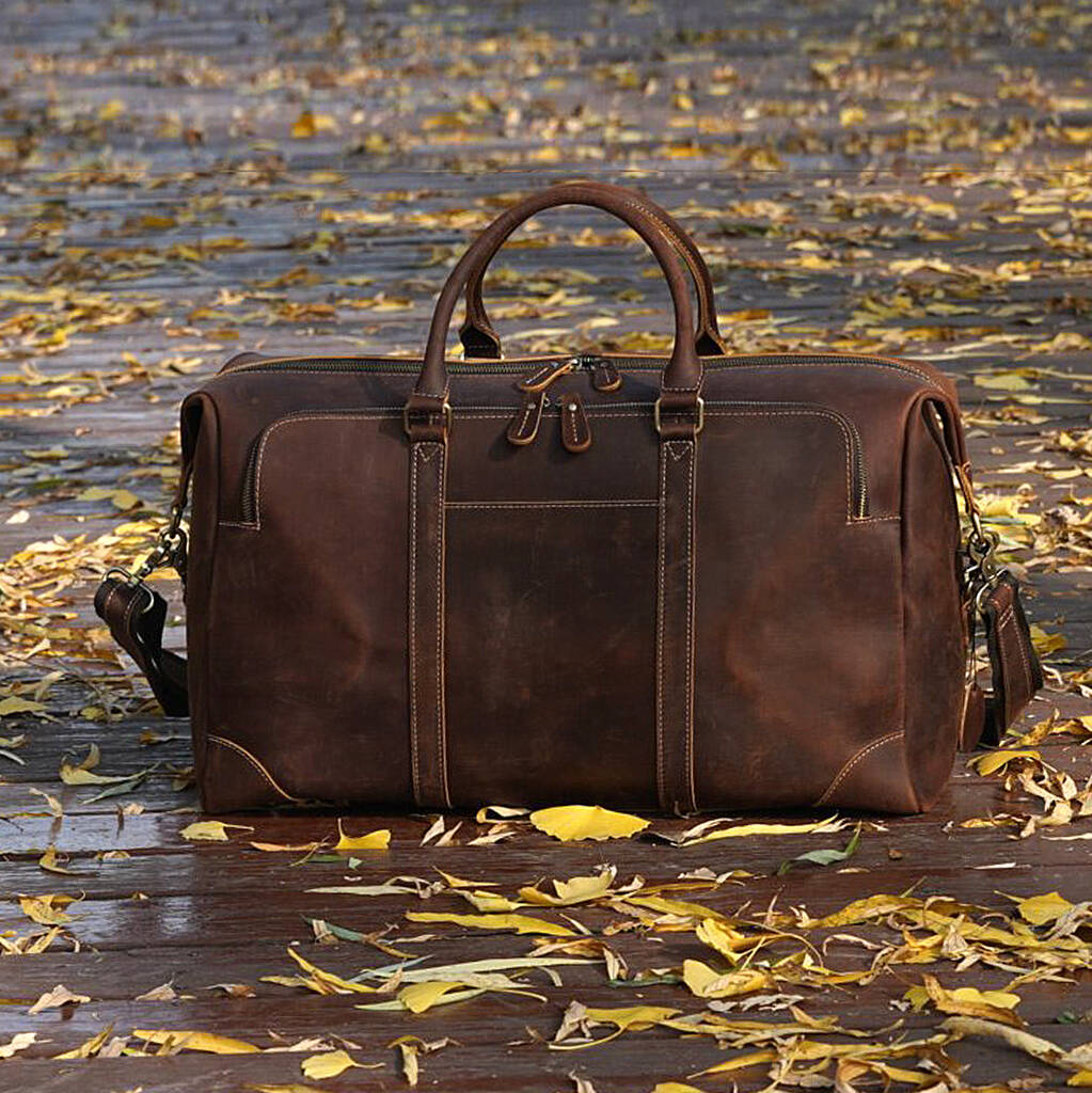 Genuine Leather Duffel With Zip Pocket, 1 of 12