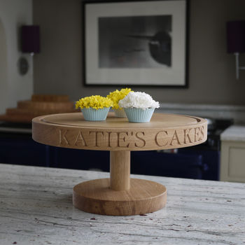 Personalised Oak Cake Stand With Option Of Glass Dome, 5 of 7