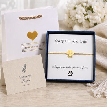 Personalised Dog Memorial Bracelet Sorry For Your Loss Paw Print Design, 4 of 9