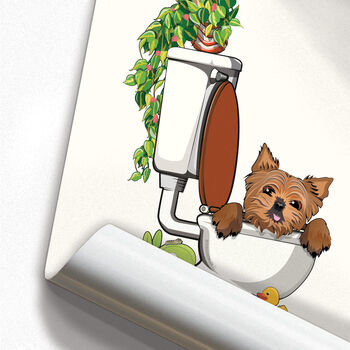 Yorkshire Terrier In Toilet, Funny Dog Bathroom Art, 6 of 7