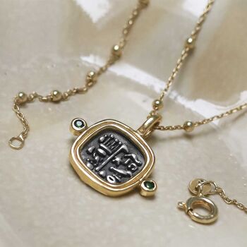 Gold Plated Sterling Silver Hieroglyphics Square Necklace, 5 of 11