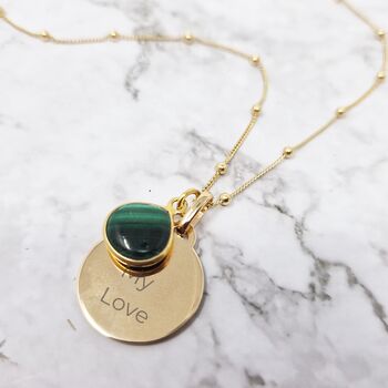 18k Gold Vermeil Plated Personalised Malachite Necklace, 3 of 6