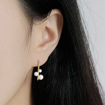 Sterling Silver Pearl Bar Drop Stud Earrings, 5 of 5
