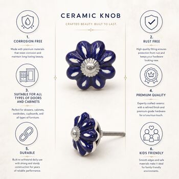 Indigo Bloom Round Ceramic Cabinet Knob, 3 of 8
