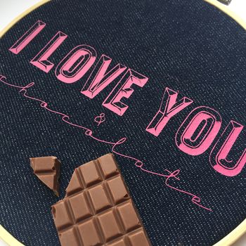 I Love You And Chocolate Embroidery Hoop, 2 of 3