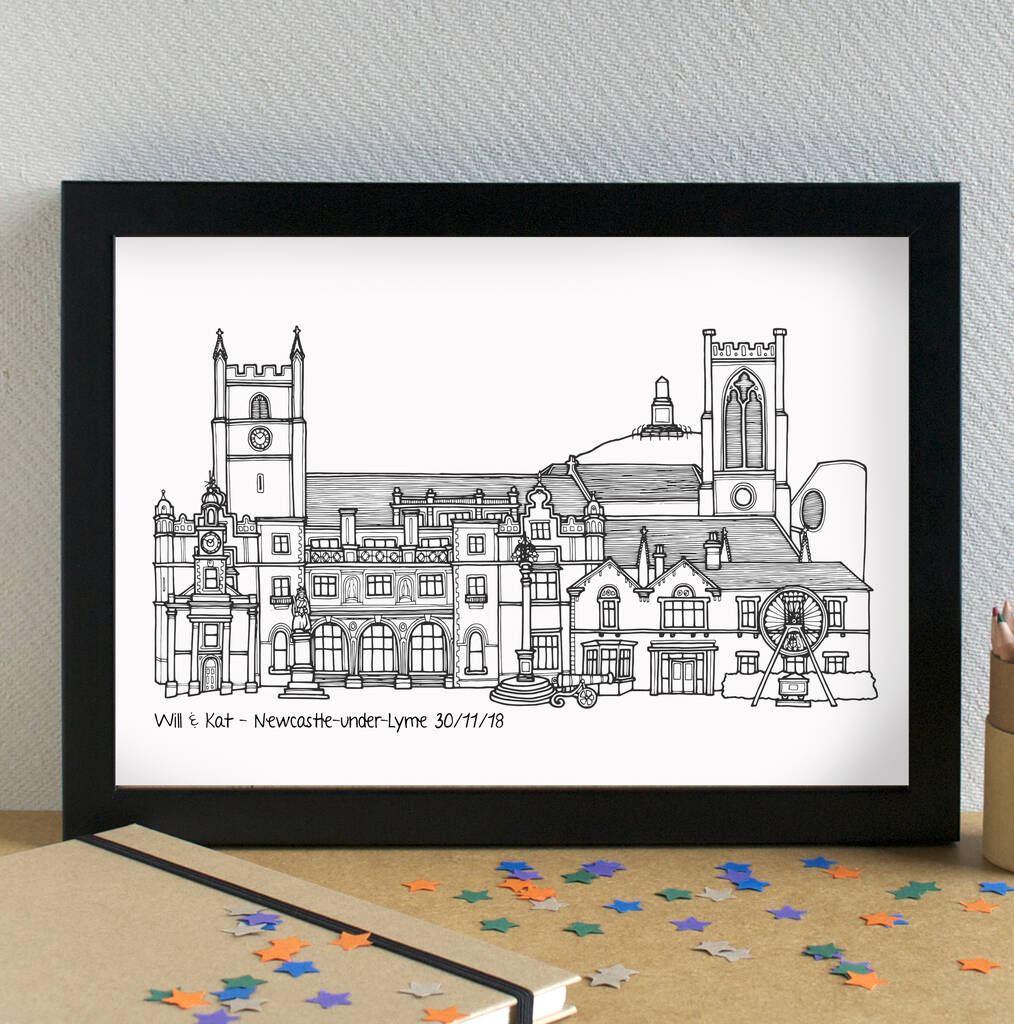 Newcastle Under Lyme Skyline Art Print Unframed By Becka Griffin Illustration