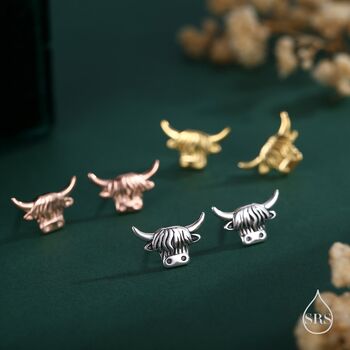 Sterling Silver Delicate Highland Cow Stud Earrings, 6 of 11