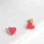 18 K Gold Vermeil Pink Enamel Love Heart Stud Earrings, thumbnail 3 of 9